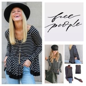 Free people black tangerine stripe ruffle top